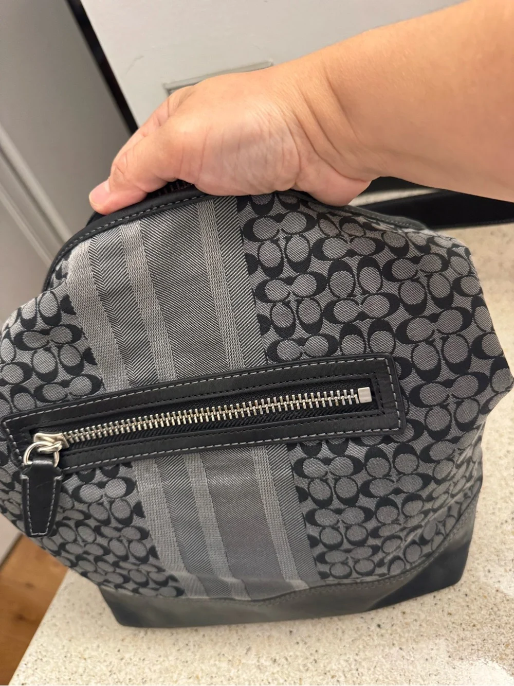Coach Black and Gray Signature Canvas Hobo Bag